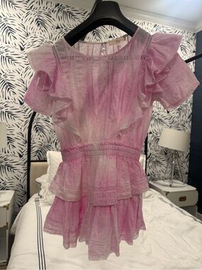 LoveShackFancy Pale Pink Lace-Trim Blouse